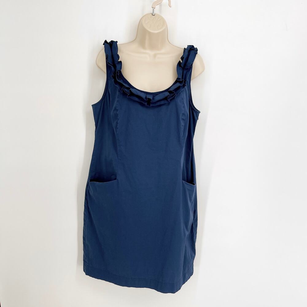 Ann Taylor Factory Ruffle Shift Dress Womens Sz 14 Scoop Neck Pockets Sleeveless